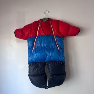 Finger In The Nose Vibrant Red and Blue Down Snowbird Baby Snowsuit 6-12 months